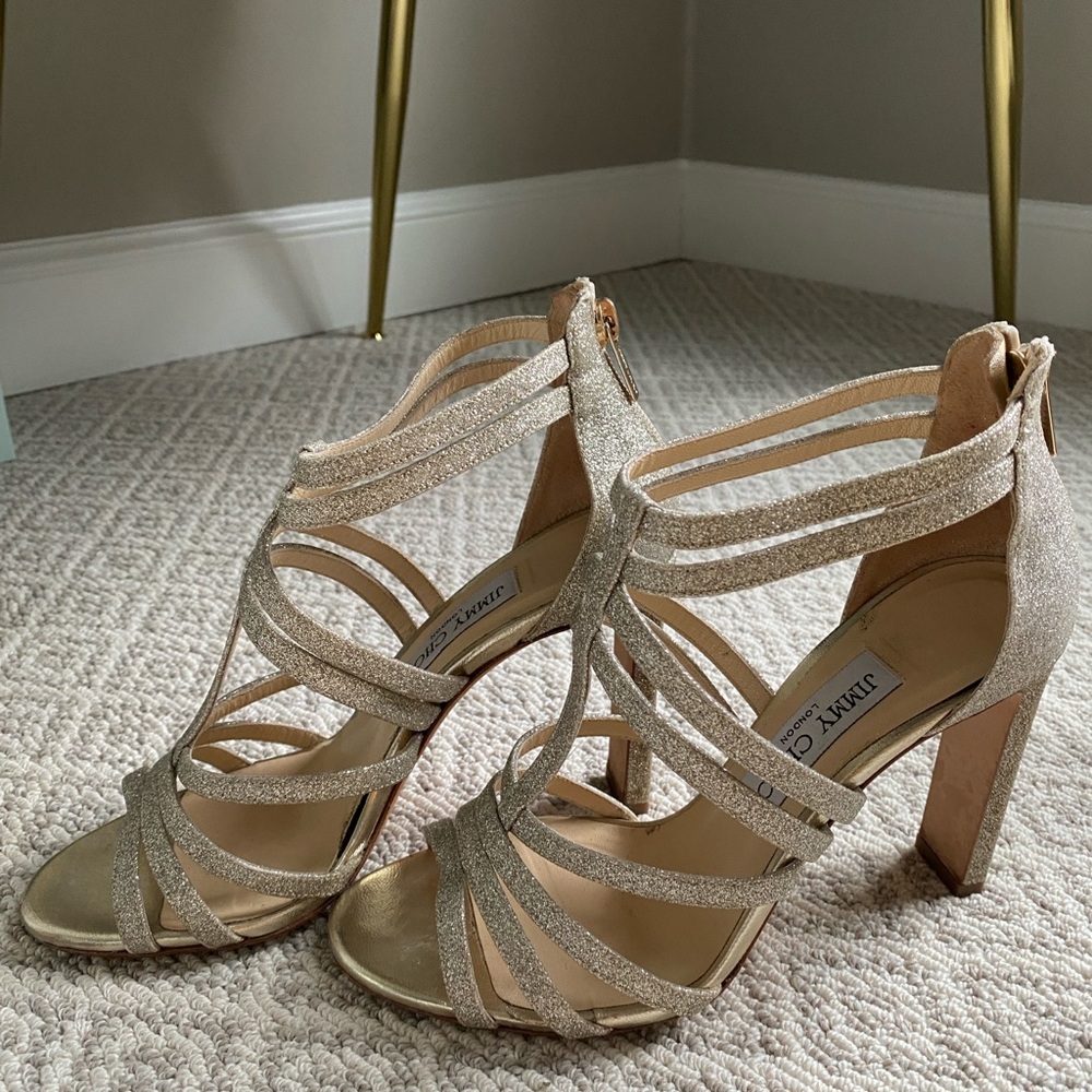 Jimmy Choo Gold Strappy Heeled Sandals